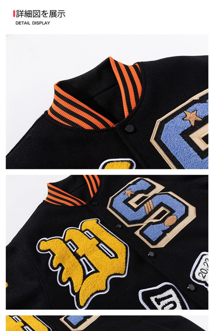 Embroidery Varsity Jacket Men Women Letter Winter American Baseball Jacket Hip Hop Woolen Coat Thick Warm Outwear Parkas Brown