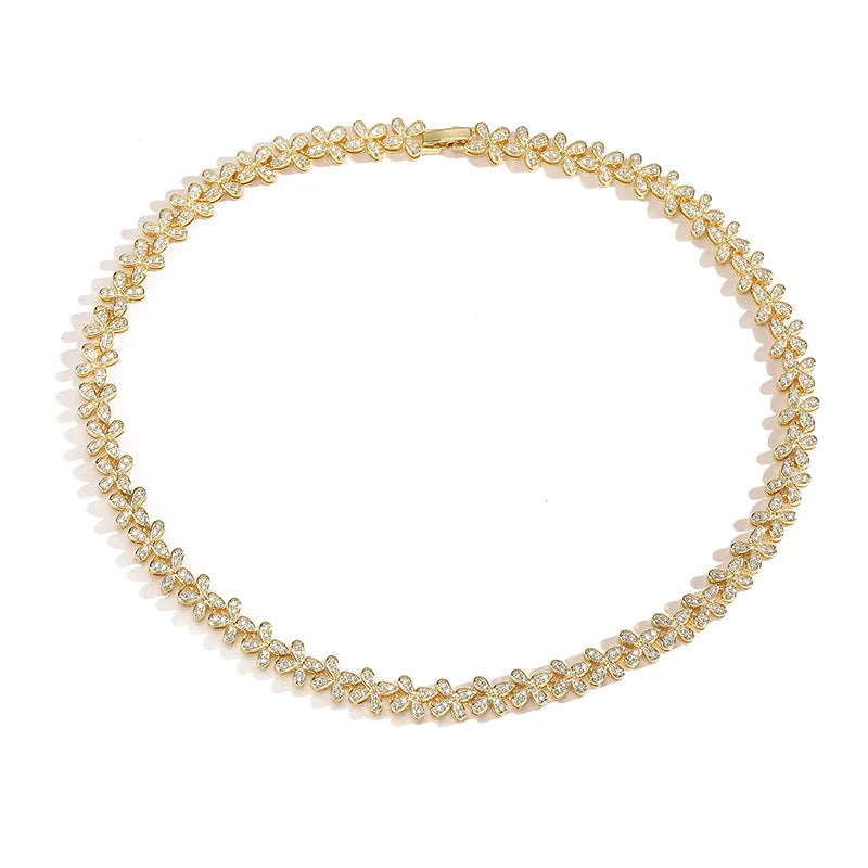 HECHENG, Four Leaf Clover Crystal Necklace, Ladies' Sparkling Zircon Luxury Bracelet, Wedding Party High-quality Gift Jewelry