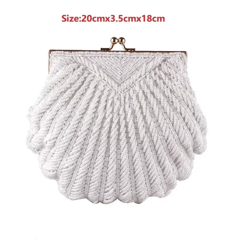 Evening Bags Women Clutch Evening Clutch Bags Wedding Bridal Handbag Pearl Beaded Fashion Shell Chain Party Bags LI-383