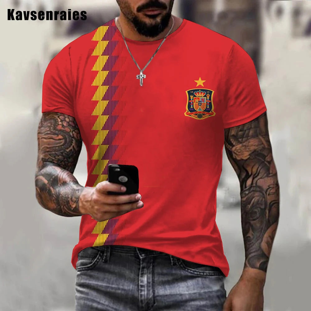 Newest Cool Summer Unisex Spain Flag 3D Print T-Shirt Men Casual Spain T-shirt Funny Short Sleeve Printing 3d Oversized T Shirt