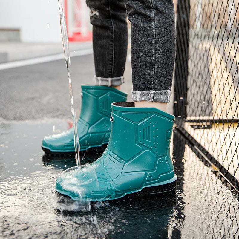 2024 Men Ankle Platform Rain Boots Spring New Fashion Nonslip Waterproof Shoes Solid Color Middle Barrel Rainboots Fishing Shoes