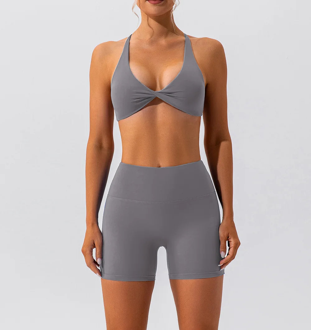 Sexy Gym Yoga Set Women Summer Seamless Sports Suits Fitness Workout Clothes Women's Tracksuits Sports Bra High Waist Shorts