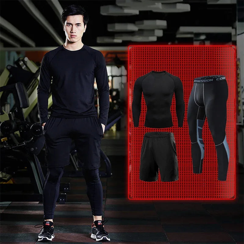 Mens Fitness Sportswear Set Moisture-wicking for Gym Running Leggings Dry Fit and Comfortable Workouts Sports Wear Clothes