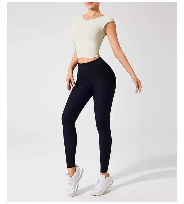 Women's Backless Fitness Clothes with Fixed Chest Pad Beautiful Top Short Sleeve Dance Sport  T-Shirt Yoga Wear