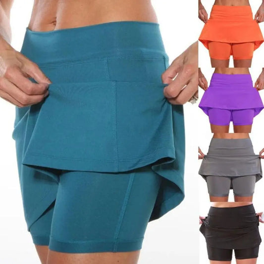 Fitness Sports Skirt Shorts High Waist Casual Running Tennis Golf Shorts Solid Color Anti-exposure Skort