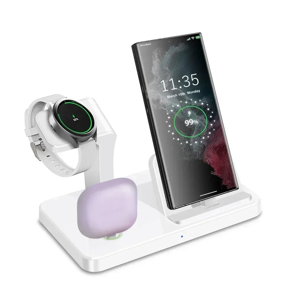 Desk 3 in 1 Type C Port Wireless Charger Dock For Samsung S26 S25 S24 Galaxy Watch 8/7/6/5/4 Buds Pro4/3/2 Fast Charging Station