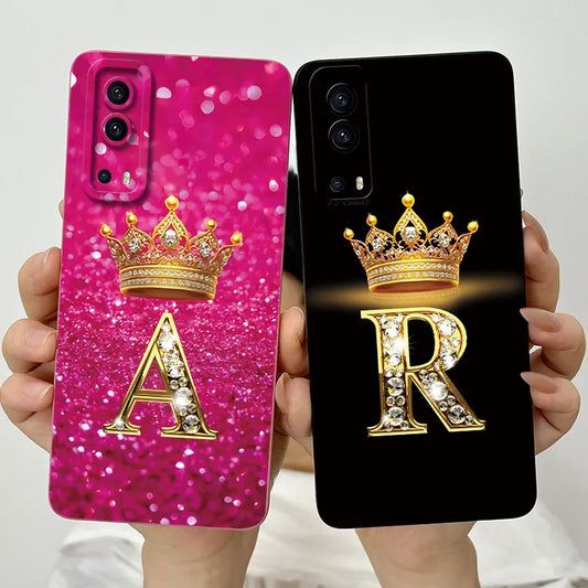 For Vivo Y72 5G V2041 Case Crown Letters Liquid Silicone Soft Phone Cases For Vivo Y52 5G V2053 Y72 Camera Protection Back Cover