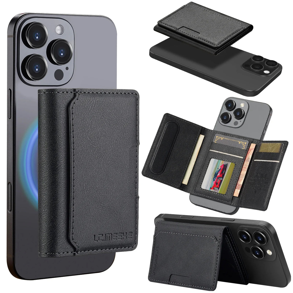 Magnetic Card Solt Bag for iPhone Samsung Google Xiaomi Magsafe Functions Card Holder Wallet PU Leather Men Slim Purses Pocket