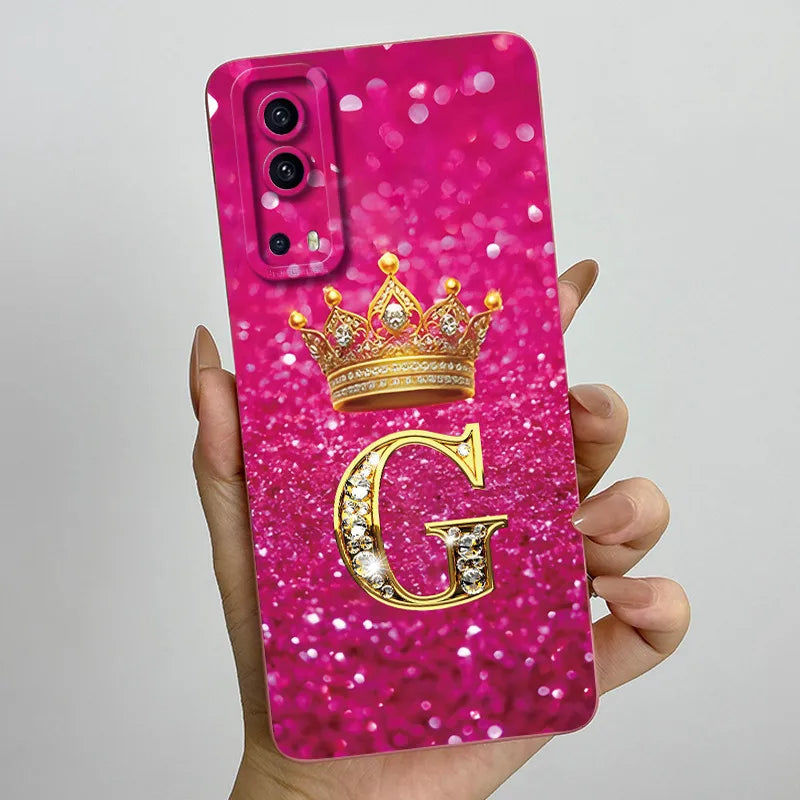 For Vivo Y72 5G V2041 Case Crown Letters Liquid Silicone Soft Phone Cases For Vivo Y52 5G V2053 Y72 Camera Protection Back Cover