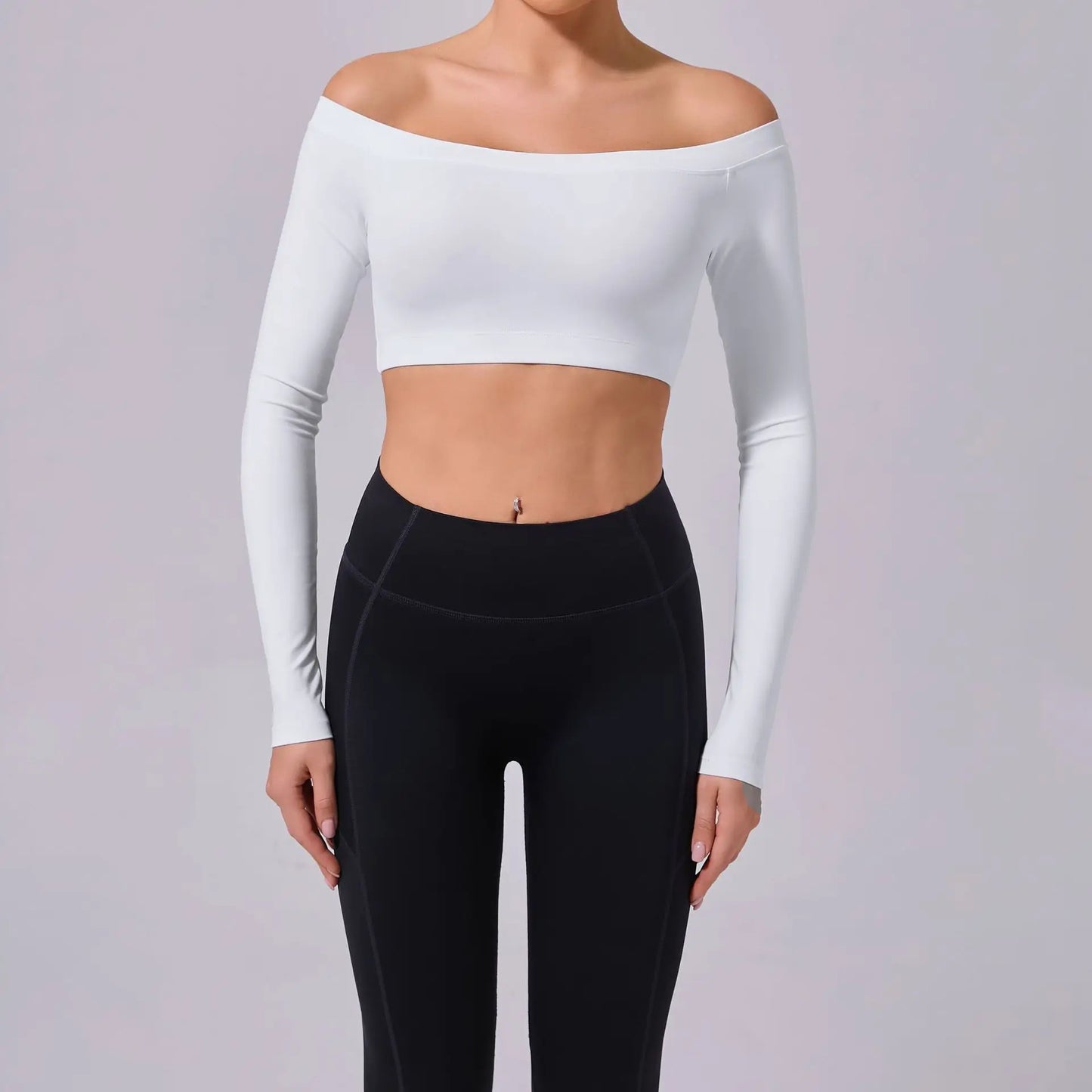 One shoulder T-shirt, long sleeved yoga suit, women's sandblasted tight fitting fitness suit, paired with a sports running top