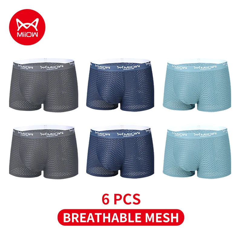 MiiOW 3/4/6Pcs Mesh Breathable Men Boxer Briefs Ice Silk Underwear Graphene Antibacterial Men Panties Underpants Man Boxershorts