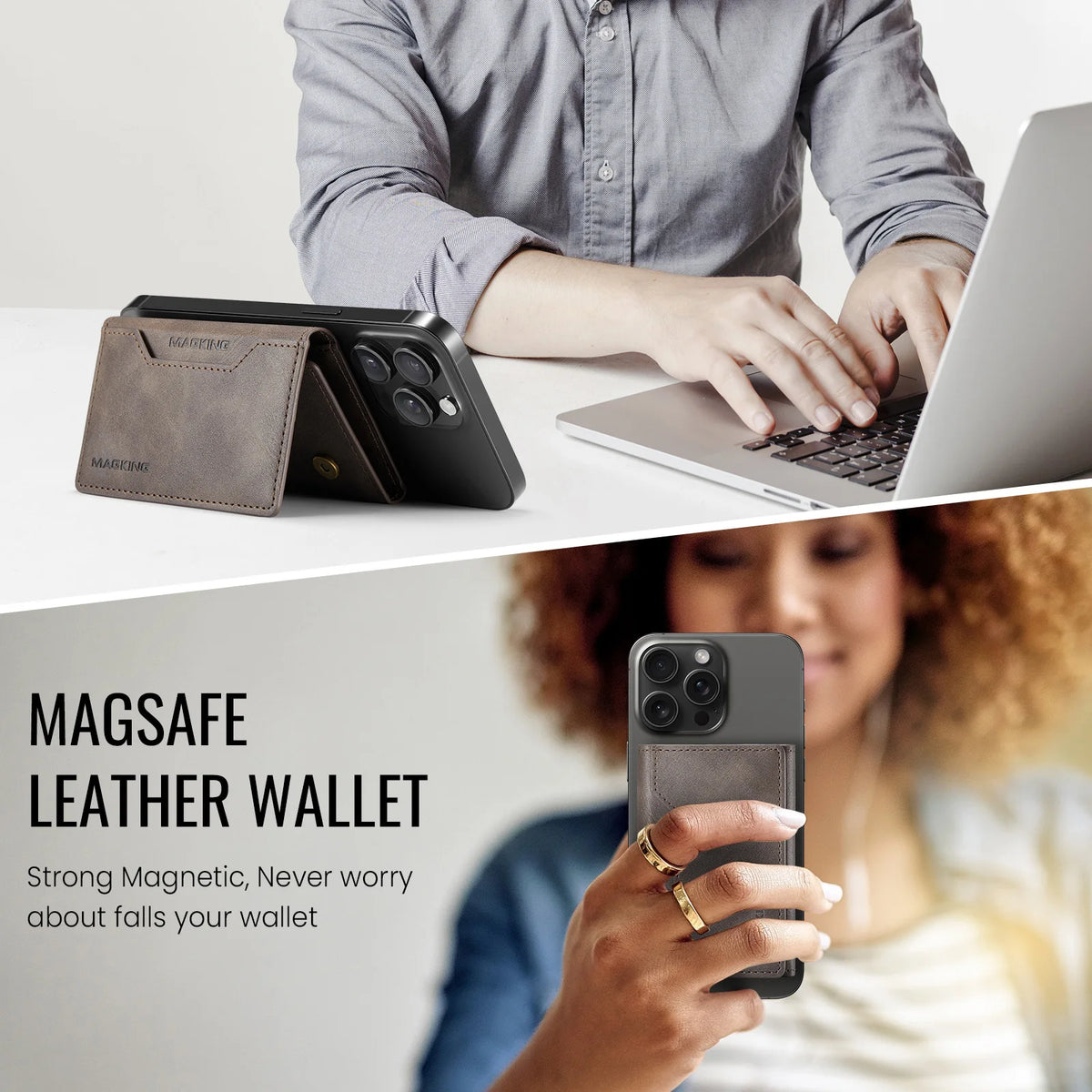 For IPhone 12 13 14 15 16 17 18 Pro Max For Magsafe Leather Wallet Magnetic Cellphone Card Holder Bank Card Strong Magnet Case