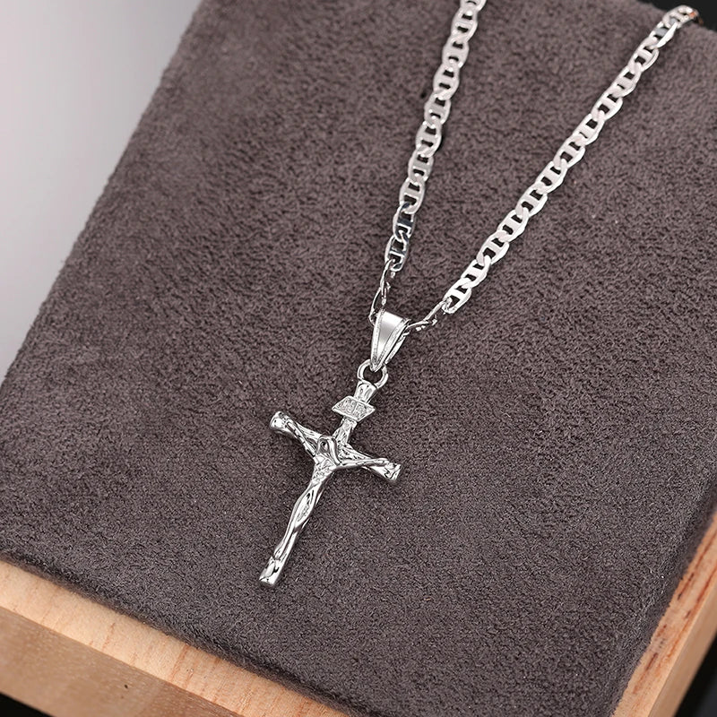 Huitan Religious Cross Pendant Necklace for Women/Men Two Tone Plated New Trendy Boys Girls Necklace Hip Hop Rock Neck Jewelry