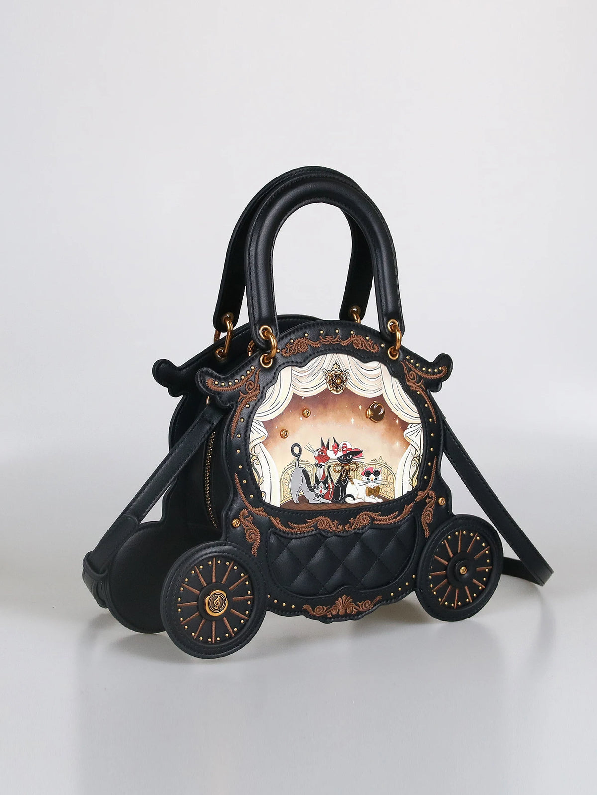 Fashion New 2026 Ladies' Hand-Held Special-Shaped Bag Retro Carriage Handbag niche Unique Cat Print Bag Personality Sweet and Co