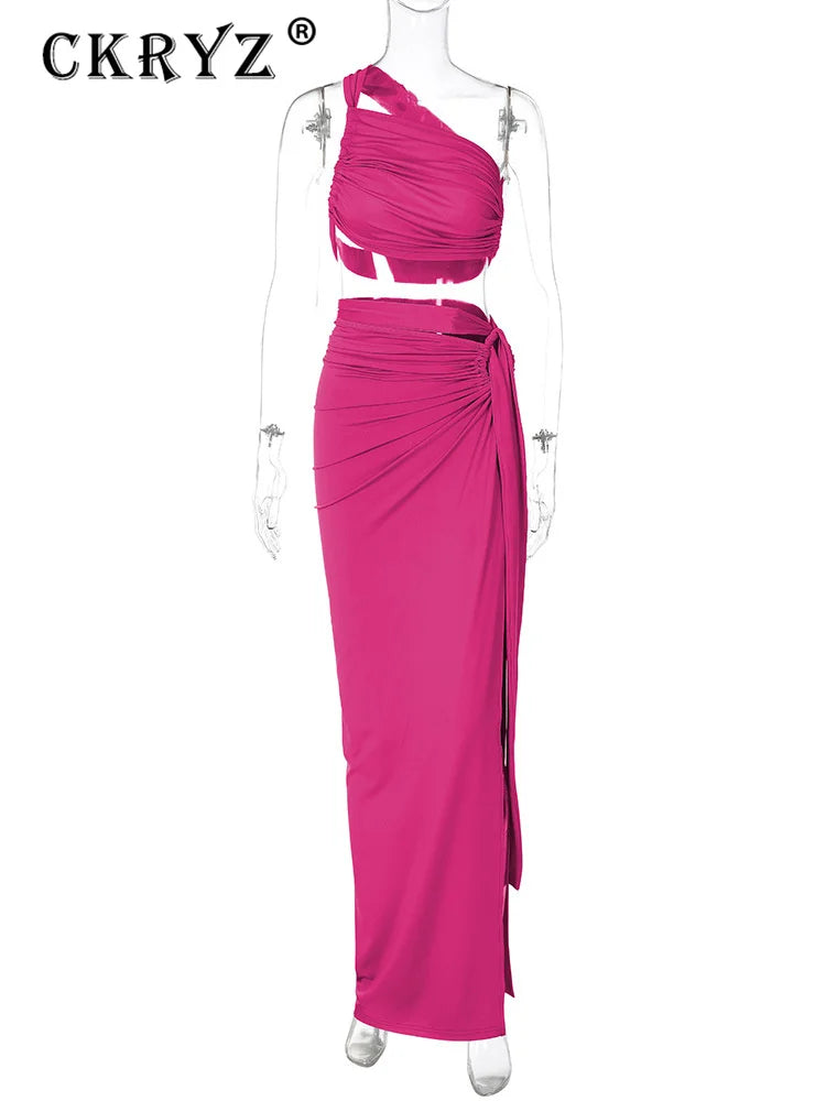 Damen Frühling 2-teilig Ärmellos Rückenfrei Träger Spit Crop Top Seitenschlitz Slim Fit Maxirock Set Frauen Abend Party Clubwear