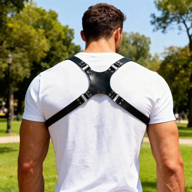 Steampunk Punk PU Leather Chest Harness for Men, Adjustable Suspender Braces Costume Accessory for Burning Man Rave Cosplay Part