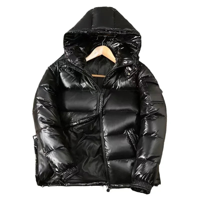 Thick Warm Glossy Duck Zipper Male White New Winter Bright Down Men Fashion Casual Parkas Coat Shiny Hooded Youth Women Jacket
