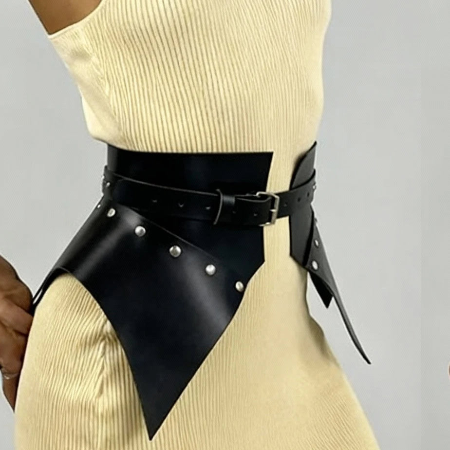 Fashion PU Leather Corset Belt, Gothic Wide Peplum Waist Cincher Belt, Corset Belt Skirt Street Style Daily Outfit.