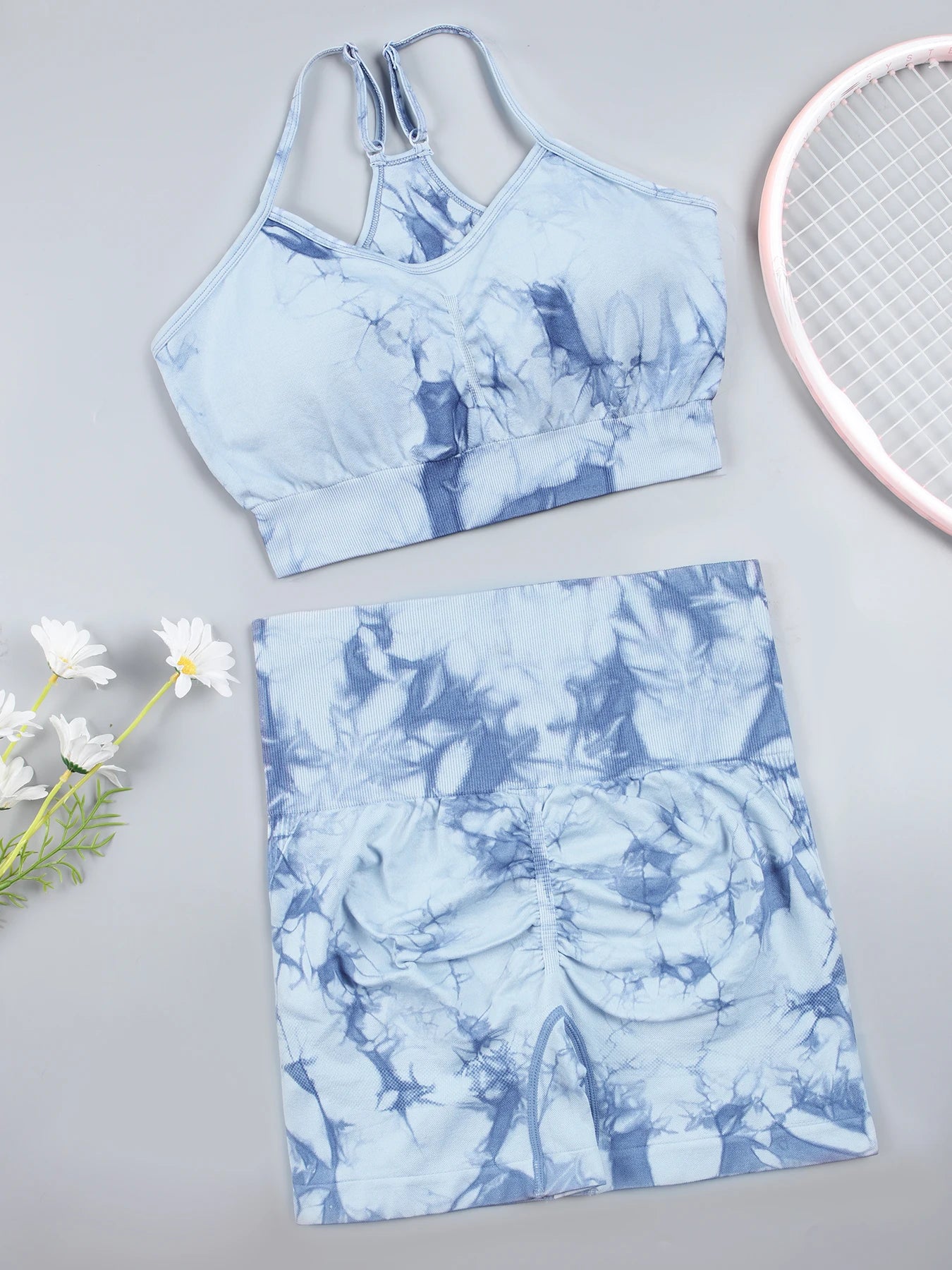 Tie Dye Sexy Push Up Gym Shorts Woman Skinny Stretch High Waist Fitness Shorts Sets Running Outdoors Fashion Sport Pants