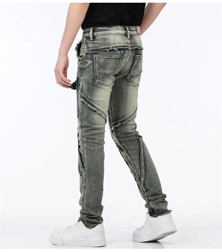 High-Quality Stylish Washed Men's Luxury Designer Jeans Trendy Men Vintage Denim Stretch  Workwear  Motorcycle Boyfriend Jeans