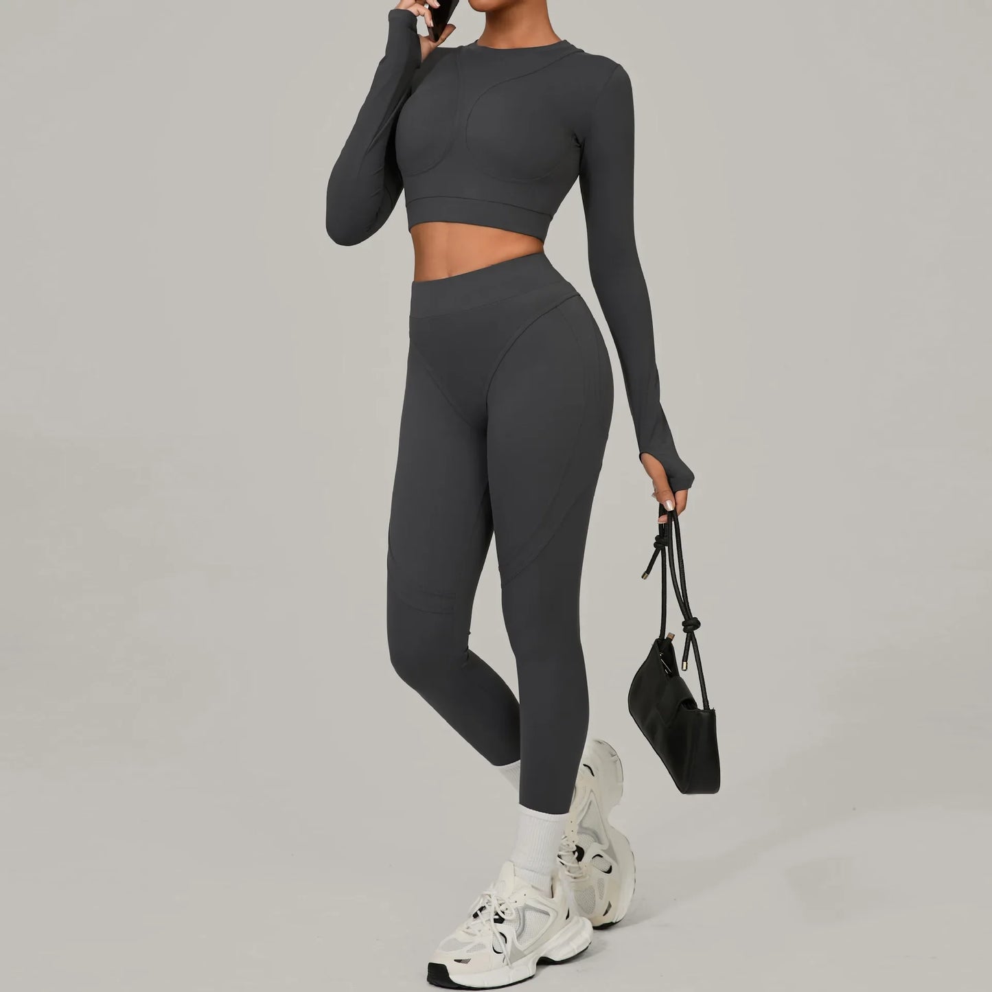 Skinny Grinding Yoga Sets Sports Fitness High Waist Peach Hip Quick Drying Outdoor Running  Winter Workout Gym Sports Kit Womwn