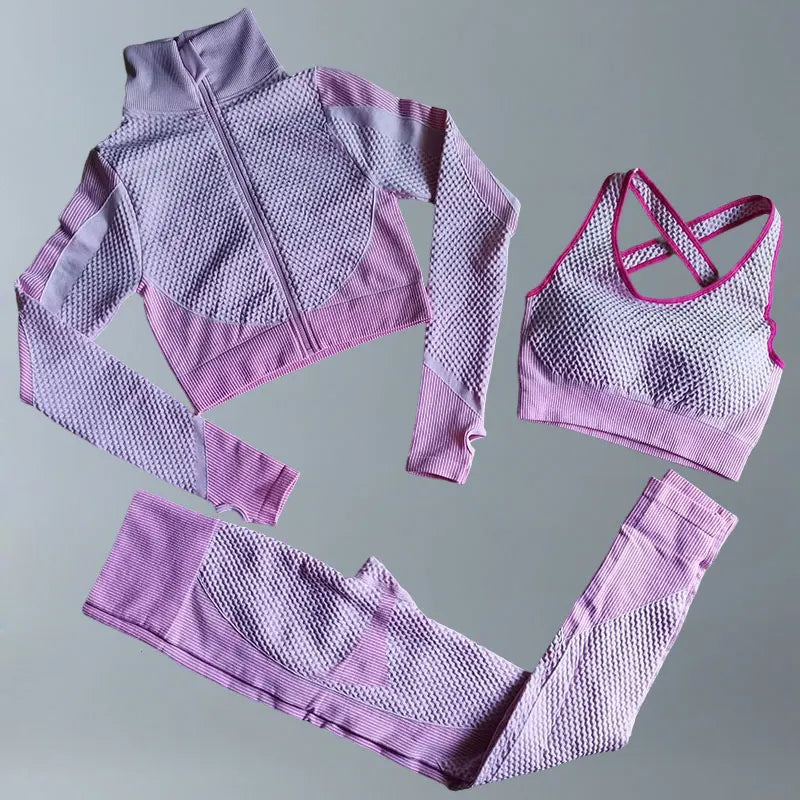 Yoga Suits Women Fitness Wear Gym Set Sports Outfits Training Exercise Workout Pants Long Sleeve Crop Top Bra Womens Tracksuits