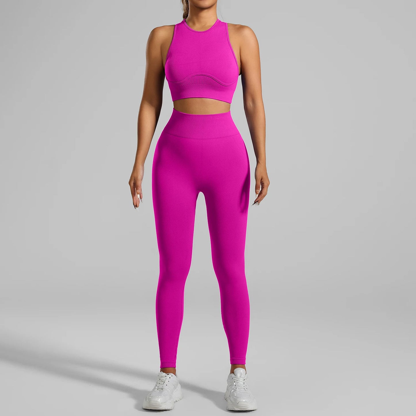 Seamless Ribbed High Waisted Yoga Set for Women, Tummy Control Criss Cross Back Workout Outfit, Quick Dry Fitness Set for Gym