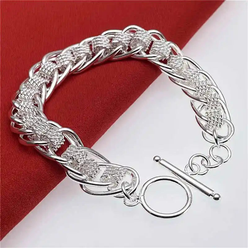 925 Sterling Silver Bracelet Fashion Round Mesh Bracelet for Women Engagement Wedding Jewelry Gifts