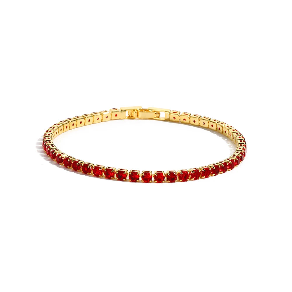 Colorful Crystal Tennis Bracelet for Women Waterproof Multicolor 3MM CZ Wedding Birthstone Hand Chain Jewelry Wholesale