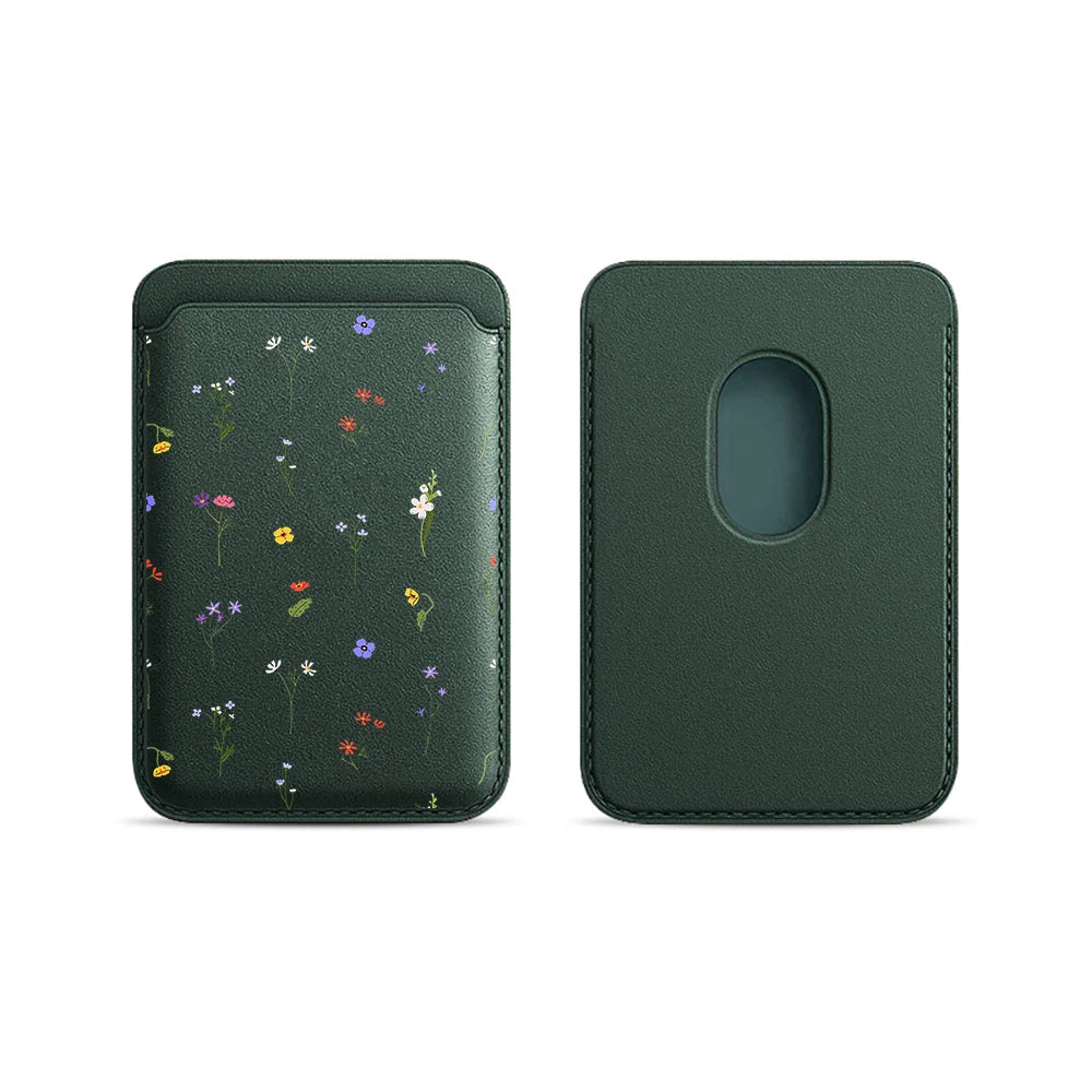 Leather Card Wallet Cover Magnetic Phone Card HolderPhone Back Bag Cute Flowers Case Suitable For all iPhone For Magsafe Card