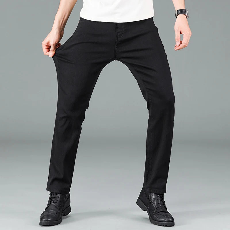 Man Straight tube slim fit Soft Stretch Black Masculino Denim Trousers Men Korean version Classic Advanced Fashion Brand Jeans