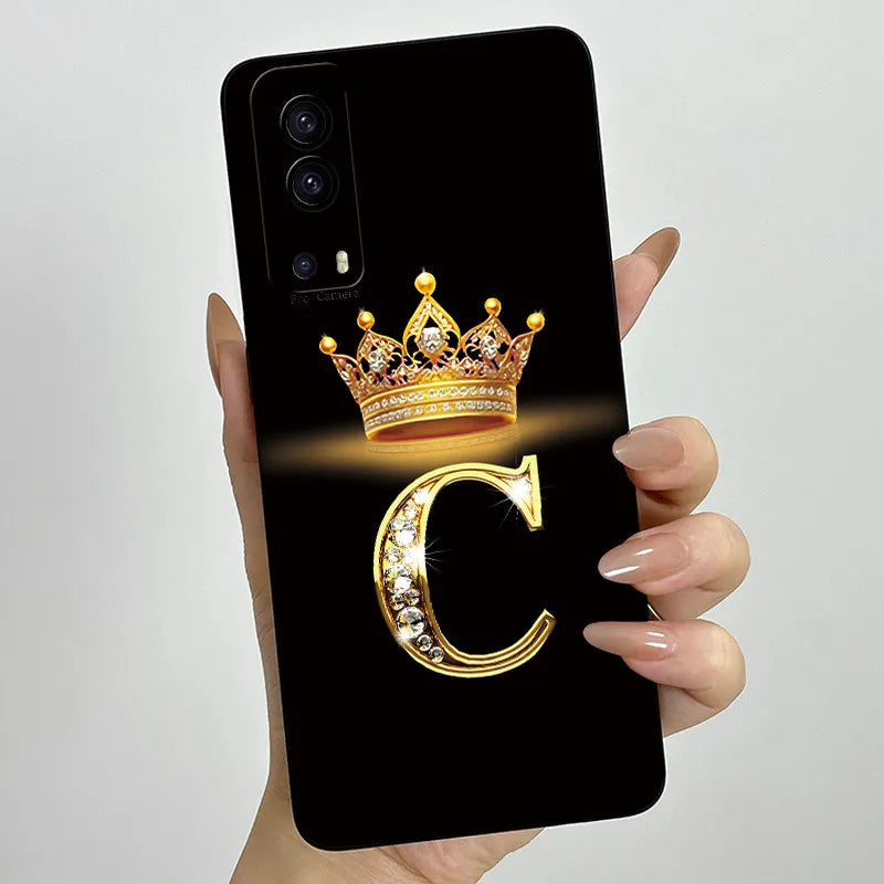 For Vivo Y72 5G V2041 Case Crown Letters Liquid Silicone Soft Phone Cases For Vivo Y52 5G V2053 Y72 Camera Protection Back Cover