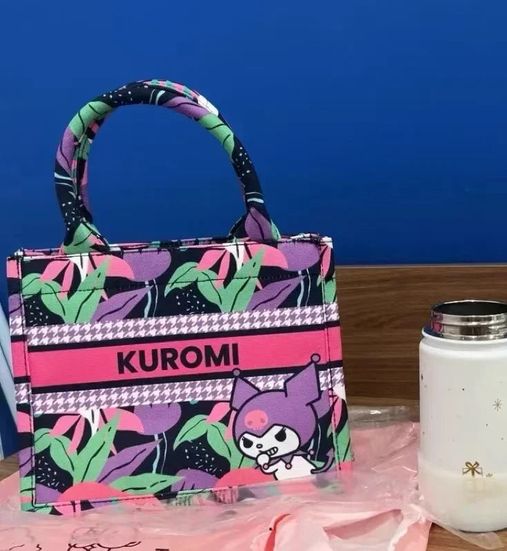 Miniso Sanrio Hello Kitty Canvas Tote Bag for Women Cute Cartoon Large Capacity Shopping Bag Commuter Handbag My Melody Bags