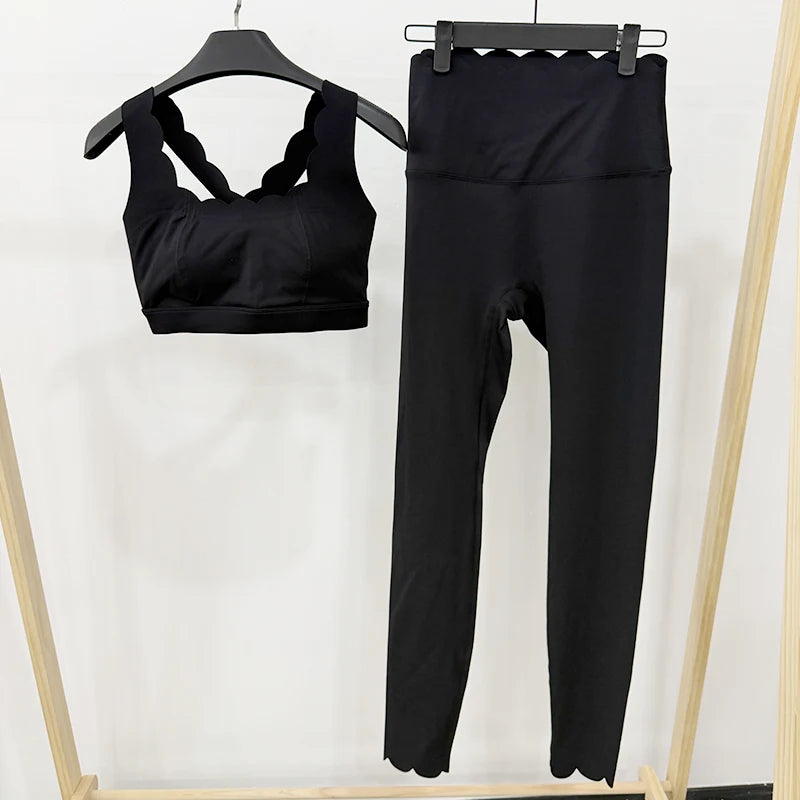 Gym Suit Two Pieces Fitness Yoga Set Women Solid Color Super Streth Slim Fit Running Sportswear Breathable Workout Clothes