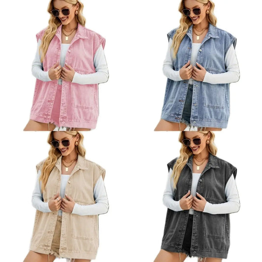 Summer New Fashion Loose Sleeveless Denim Vest For Women Casual Mid Length Jeans Jacket Coat Hot Selling Female Clothing