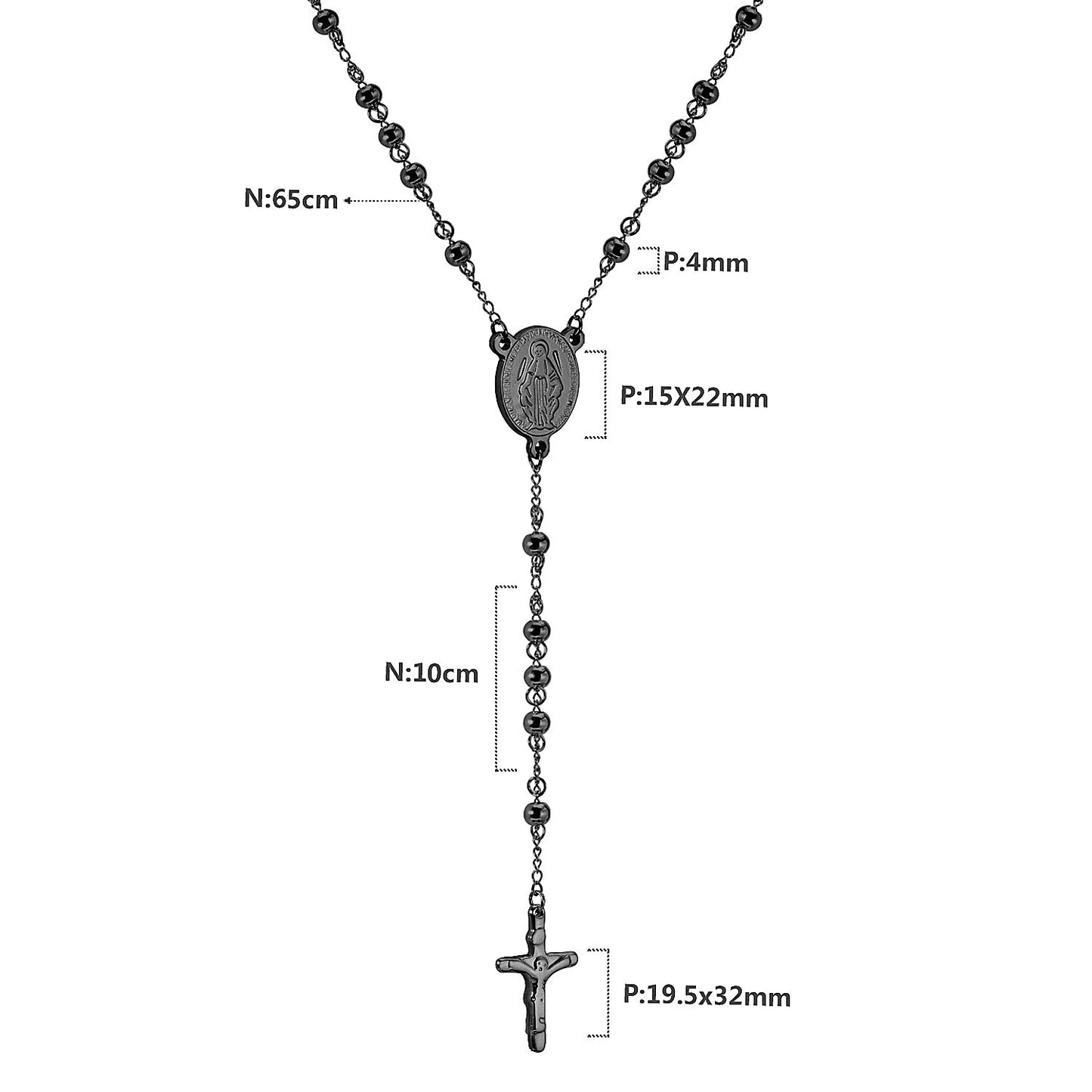 LUXUSTEEL Stainless Steel Long Necklace Virgin Mary Cross Pendant with 35cm+15cm Extender Bead Chain Jewelry