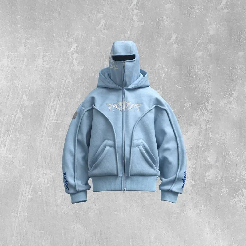 Harajuku Zip up Hoodie Double Hat Embroidered high quality Heavyweight Sweatshirt Y2K Hip hop Men Women Streetwear Jacket top