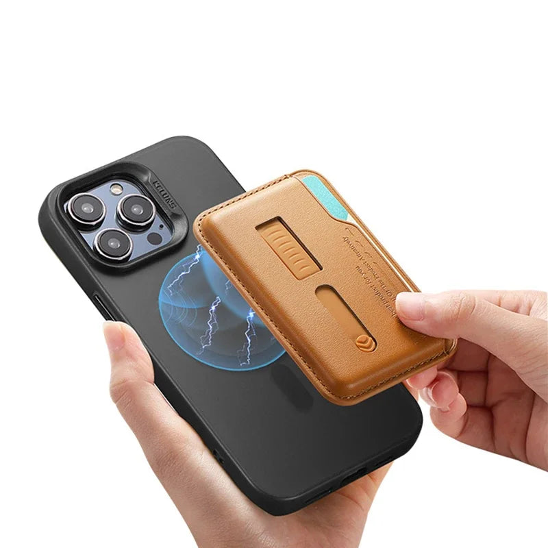 Magnetic Leather Wallet Card Holder Case for Magsafe IPhone 14 13 15 17 16 12 Air Pro Max Plus Mac Safe Hidden Strap Stand Cover