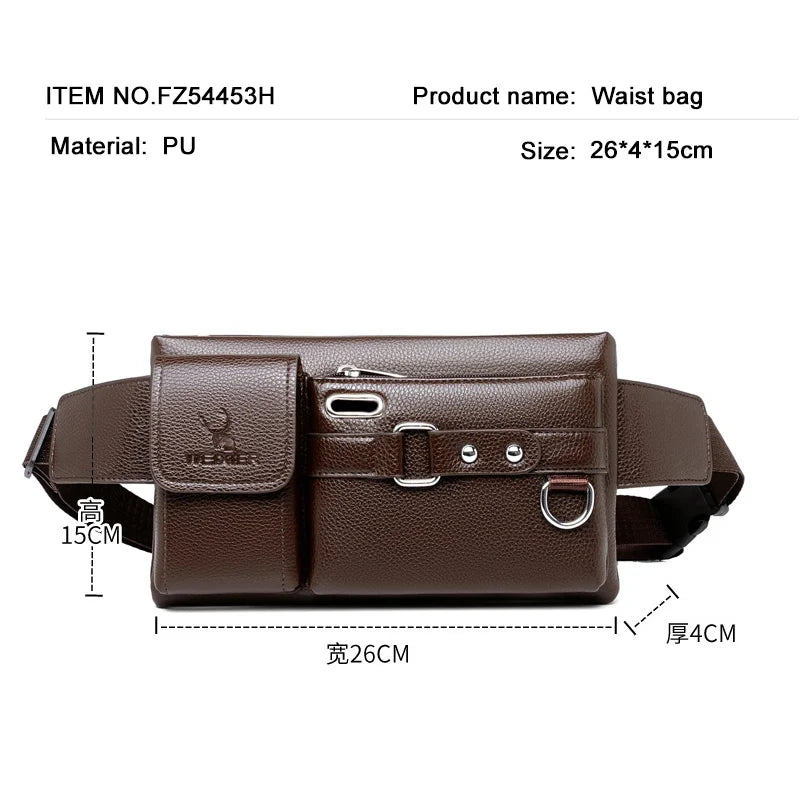 Men's Waist Pack Leather Bag Waist Belt Bag Male Leather Fanny Pack Fashion Luxury Small Shoulder Bags For Men Coin Purse