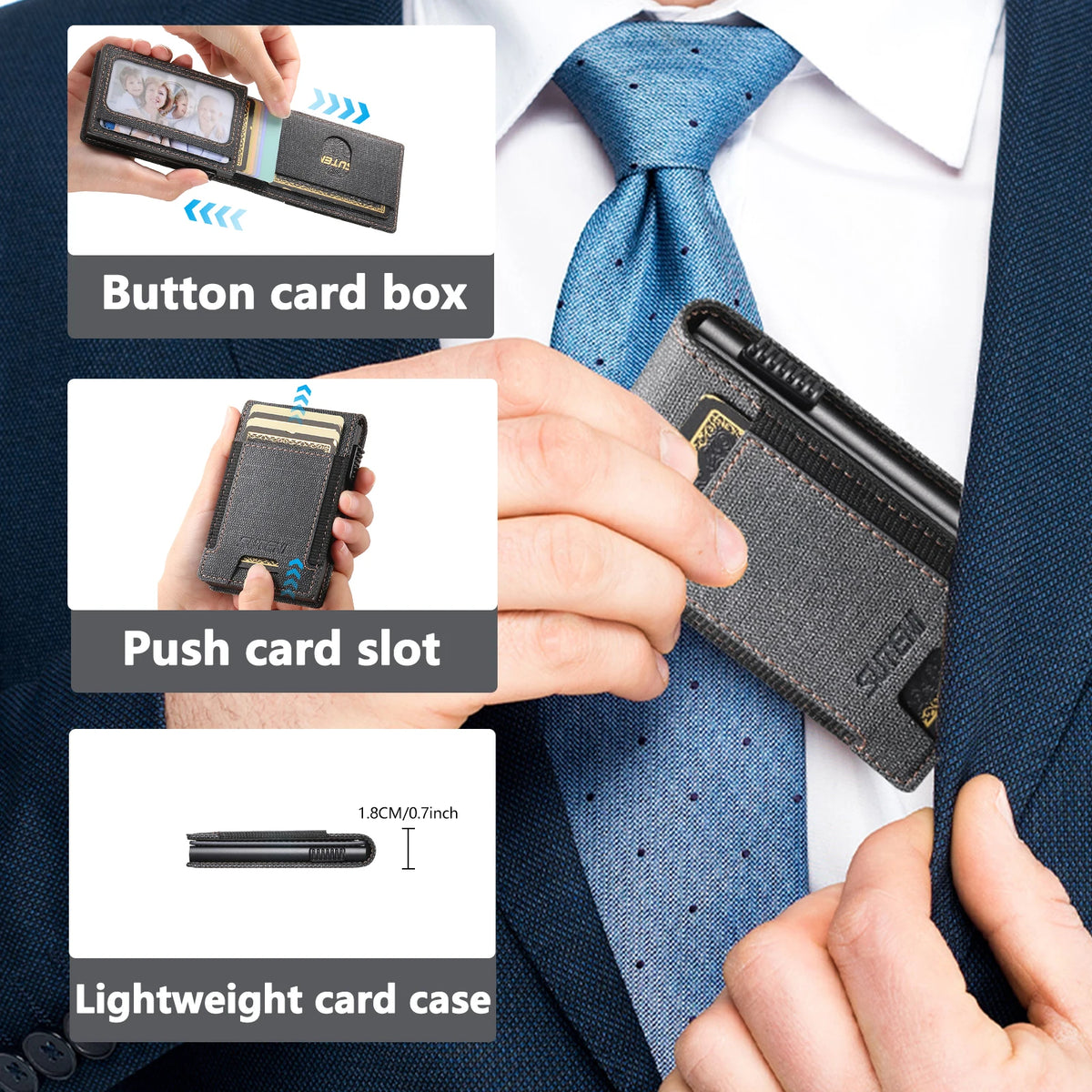 SUTENI Faux Leather Card Slot Wallet Flip Cover Unisex Card Box Pressing The Button Automatically Ejects The Card