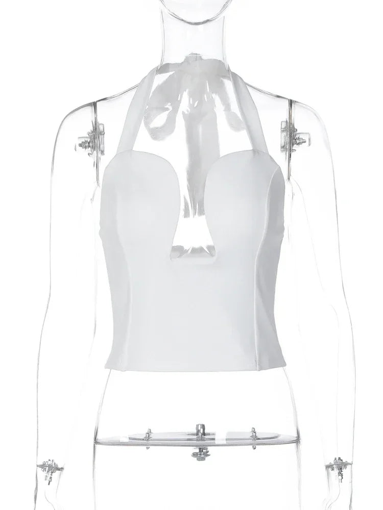 Elegant Backless Lace Up Halter Tops Women Sexy Sleeveless Off Shoulder Low-cut Slim Cropped Top 2026 Lady High Street Chic Wear
