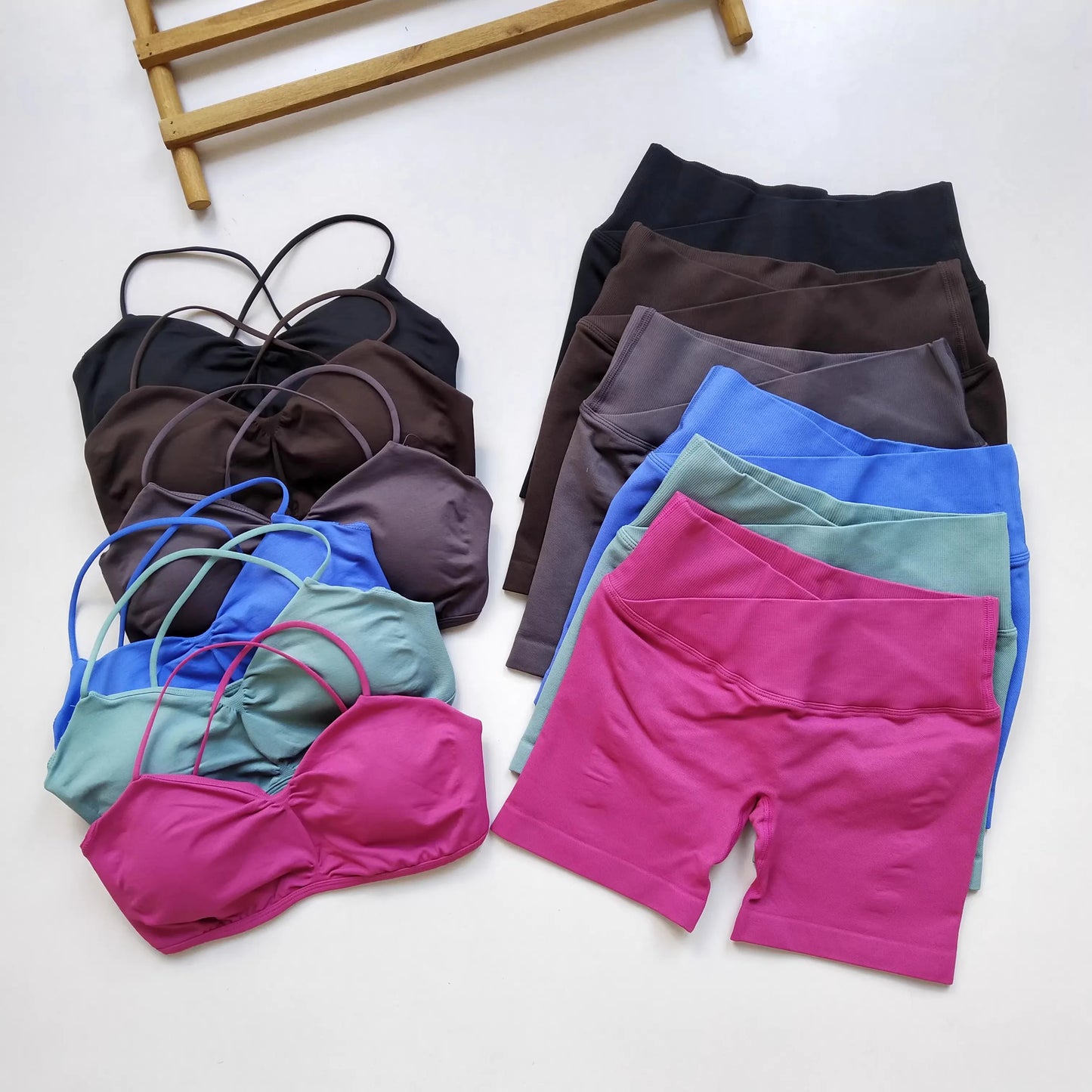 Women's Open Back Yoga Tank Top Built-in Pads, High Waist Peach Butt Lift Shorts Cross Waist Workout Set