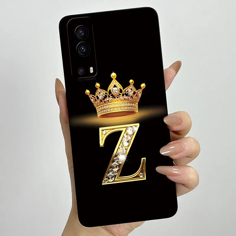 For Vivo Y72 5G V2041 Case Crown Letters Liquid Silicone Soft Phone Cases For Vivo Y52 5G V2053 Y72 Camera Protection Back Cover