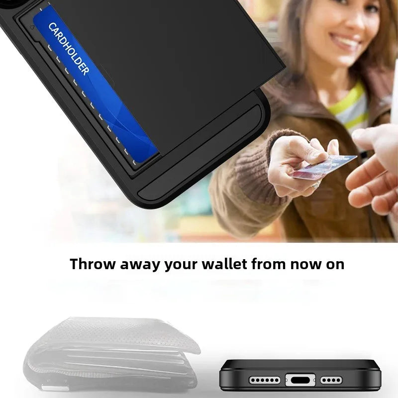 Phone Case for IPhone 16 15 14 Plus 13 12 11 Pro Max Wallet with Card Holder Slot Sliding Pocket Dual Layer Protective Cover