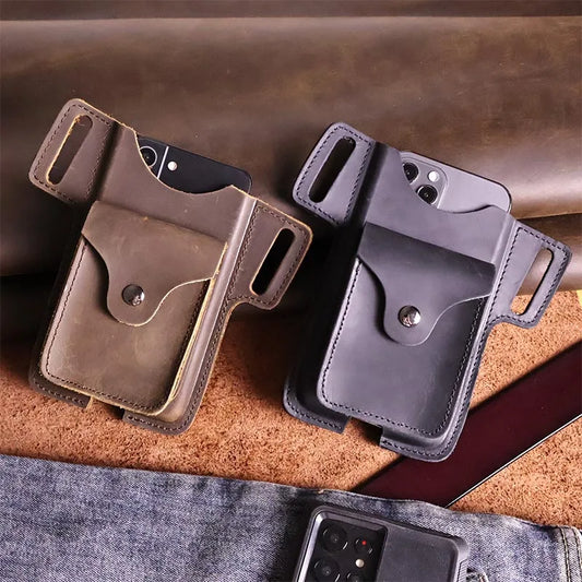 Multifunctional Leather Bag for Men, U-Shaped Design, Leisure Leather Clip, Men's Bag