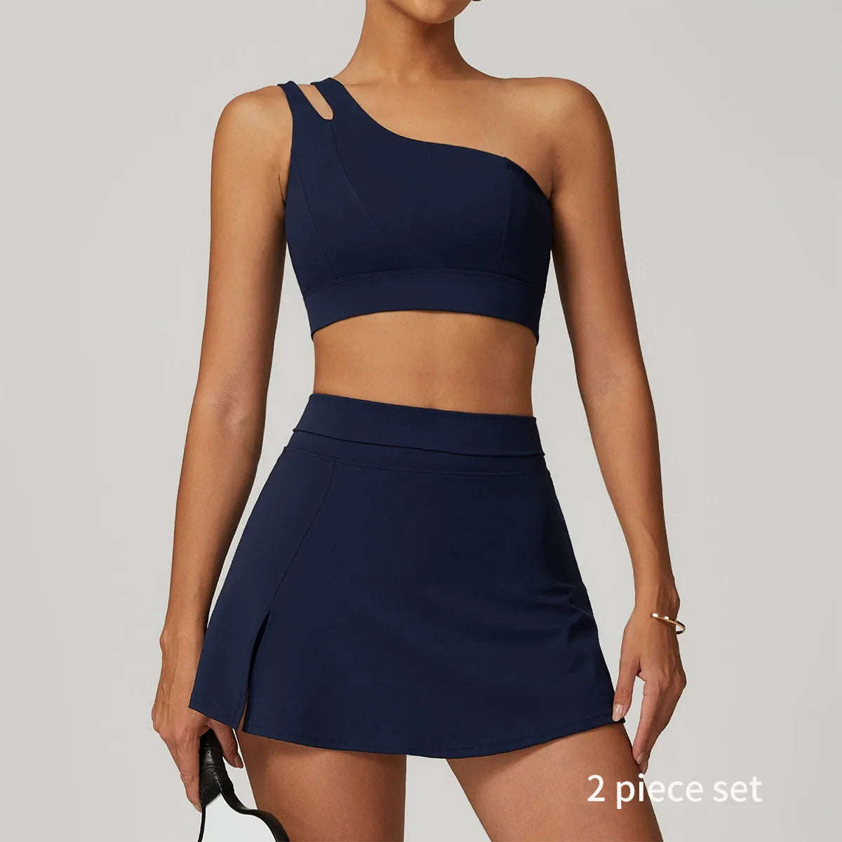 Yoga Skirt Set Women Workout Sport Gym Wear Suit High Wais Fitness Crop Top Female Tennis Sportswear One Shoulder Bra