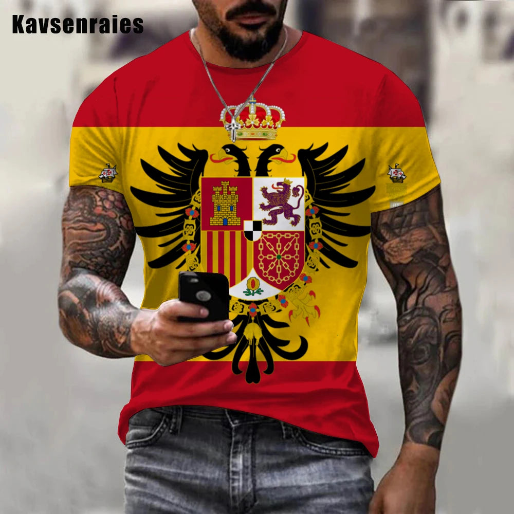 Newest Cool Summer Unisex Spain Flag 3D Print T-Shirt Men Casual Spain T-shirt Funny Short Sleeve Printing 3d Oversized T Shirt