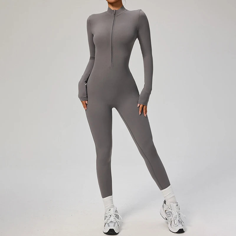 SOISOU Zipper Jumpsuit Women Quick Dry Clothing Sportswear Woman Gym Yoga Sport Sets Spandex Nylon Workout Sets Women Tracksuit