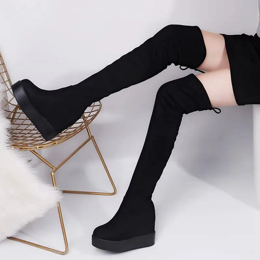 2025 Winter Women High Boots Fashion Hidden Heel Woman Long Boot Warm Plush Thigh High Boots For Women Winter Platform Shoes