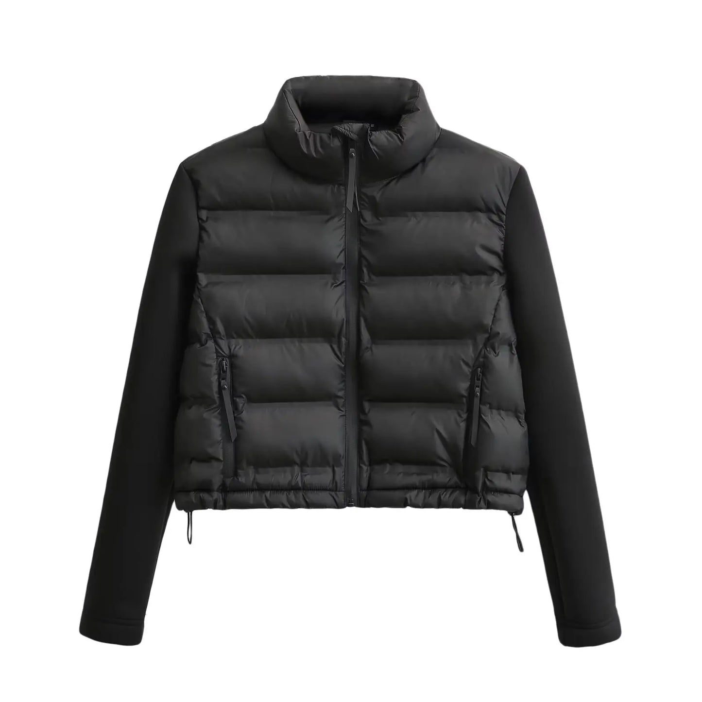 ZEVITY Women Fashion Stand Collar Long Sleeve Patchwork Quilted Cotton Jacket Coat Femme Outerwear Chic Zipper Short Tops